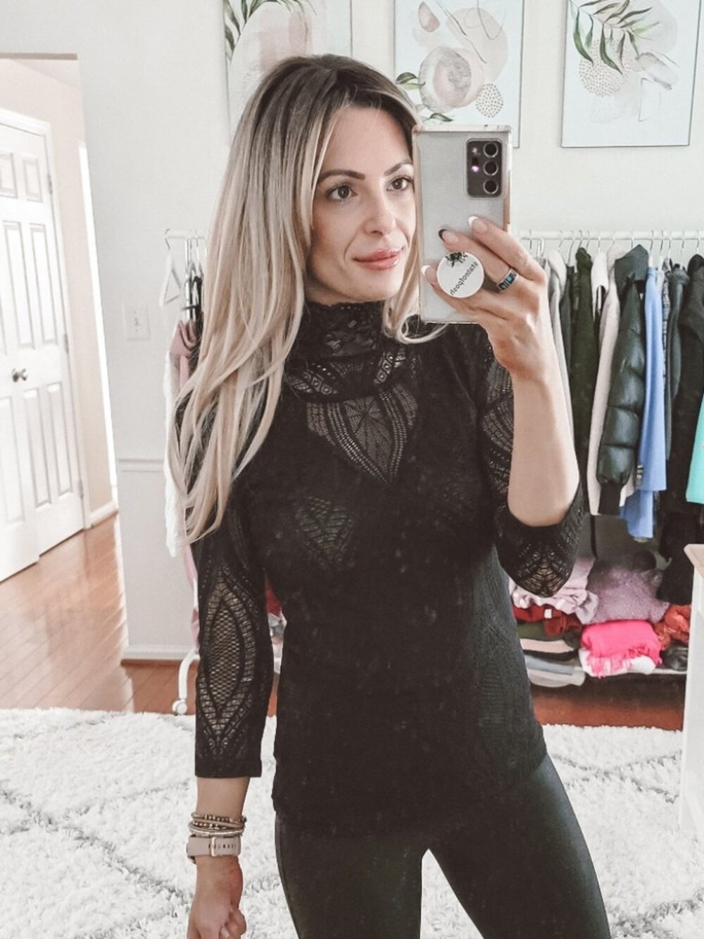 Free people black lace mock neck top NWT